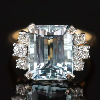 Vintage emerald cut Aquamarine ring in 14k yellow and white gold