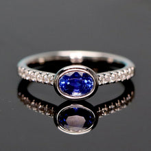 Load image into Gallery viewer, East west blue Sapphire and diamond ring in 14k white gold