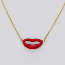 Load image into Gallery viewer, Red enamel lips  necklace in 14k yellow gold