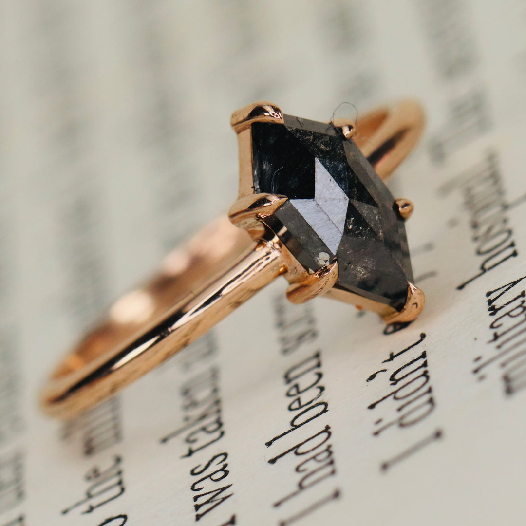 Hexagonal shaped diamond ring in 14k rose gold