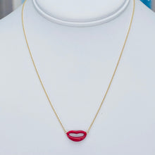 Load image into Gallery viewer, Red enamel lips  necklace in 14k yellow gold
