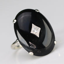 Load image into Gallery viewer, Oval vintage black onyx and diamond ring in white gold ring By Manor Jewels