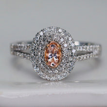 Load image into Gallery viewer, Vera Wang Designer Morganite and diamond ring in 14k white and rose gold
