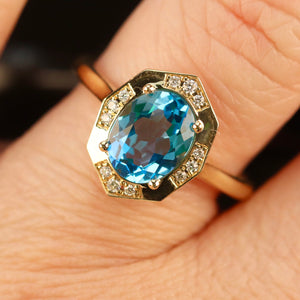 RESERVED FOR DI:  PAYMENT 5 OF 5: SALE!!  Blue topaz and diamond ring in 14k yellow gold