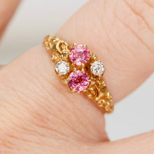 Load image into Gallery viewer, Vintage pink tourmaline and diamond ring in yellow gold