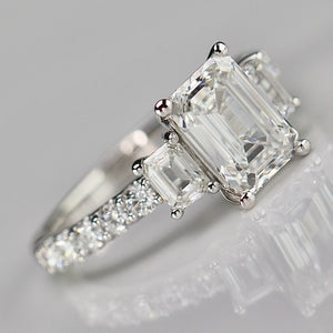 50% OFF!  3ctw emerald cut lab grown diamond ring in 14k white gold