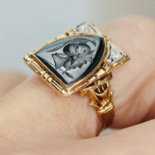 Load image into Gallery viewer, Vintage hematite intaglio ring in yellow gold