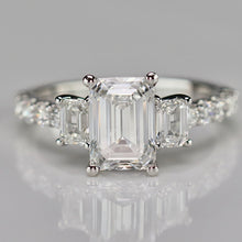 Load image into Gallery viewer, 50% OFF!  3ctw emerald cut lab grown diamond ring in 14k white gold