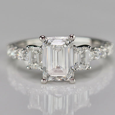 50% OFF!  3ctw emerald cut lab grown diamond ring in 14k white gold