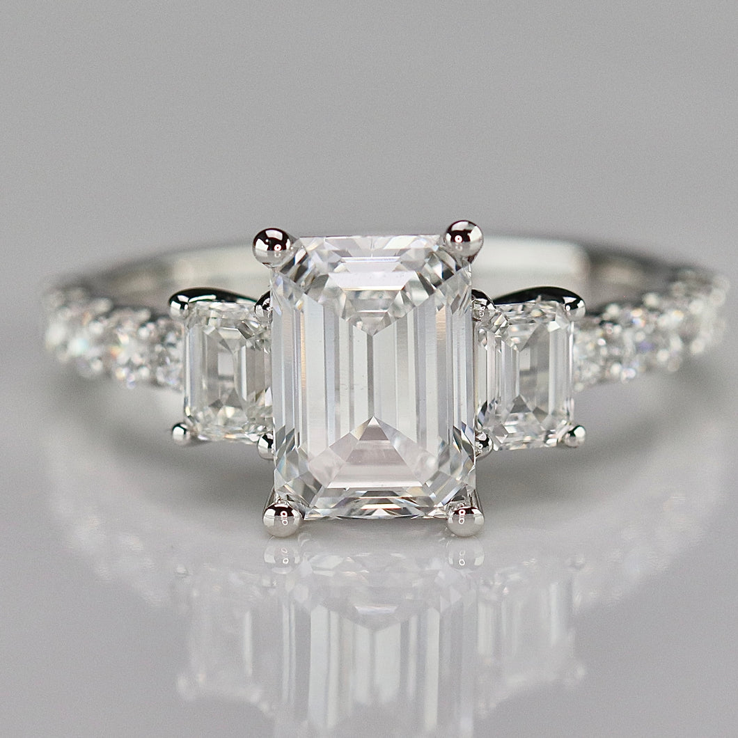 50% OFF!  3ctw emerald cut lab grown diamond ring in 14k white gold