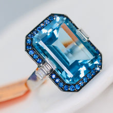 Load image into Gallery viewer, Huge Blue topaz, sapphire and diamond ring in 14k white gold by Effy