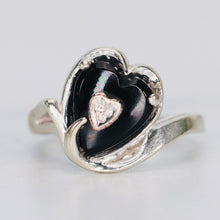 Load image into Gallery viewer, Vintage Heart shaped onyx and diamond ring in white gold