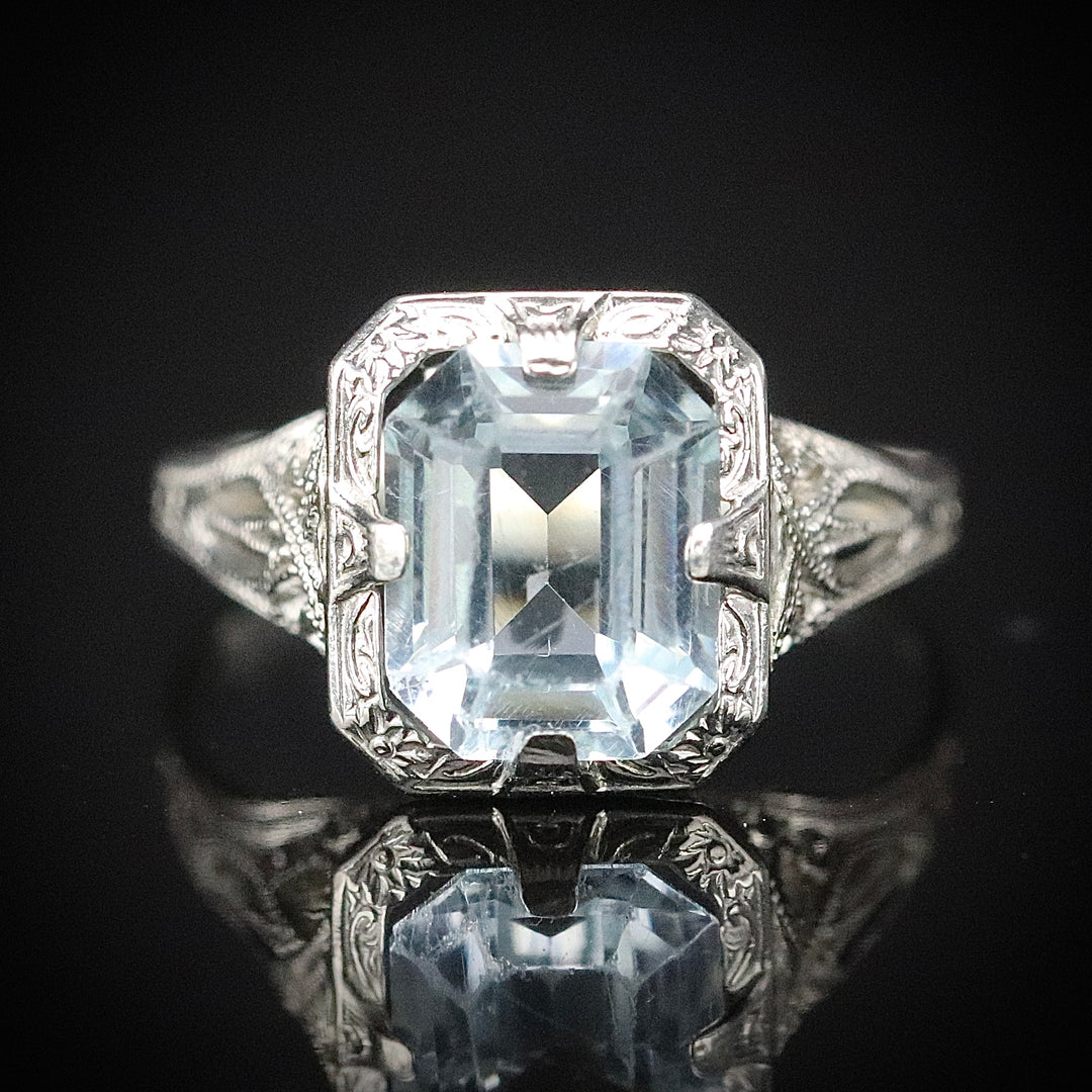 Vintage Ostby Barton aquamarine ring in white gold