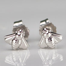 Load image into Gallery viewer, 14k white gold bumble bee studs