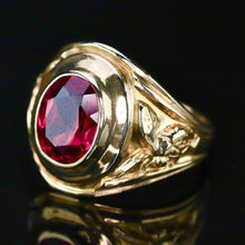 Load image into Gallery viewer, Vintage synthetic ruby ring in yellow gold from Manor Jewels