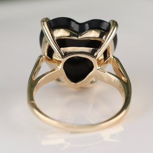 F&F Felger vintage Heart shaped onyx and diamond ring in 14k yellow gold