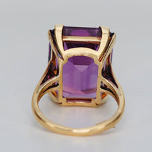 Load image into Gallery viewer, Large 20ct Emerald cut amethyst ring in 14k yellow gold