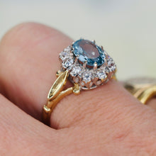 Load image into Gallery viewer, Synthetic blue spinel ring in yellow gold