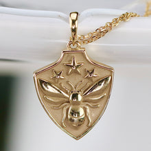 Load image into Gallery viewer, 50% OFF!  Bee shield necklaces in your choice of 14k yellow or white gold