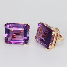 Load image into Gallery viewer, Chunky Amethyst emerald cut earrings in 14k yellow gold