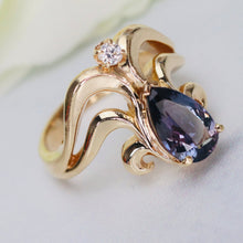 Load image into Gallery viewer, Estate heavy tanzanite and diamond chevron ring in 14k yellow gold