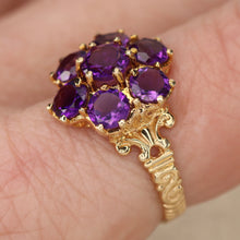 Load image into Gallery viewer, Vintage amethyst cluster ring in yellow gold