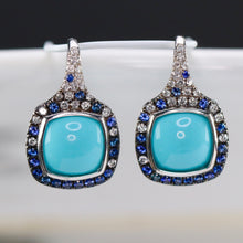 Load image into Gallery viewer, Estate Turquoise, Sapphire and diamond earrings in 18k white gold