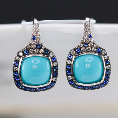 Estate Turquoise, Sapphire and diamond earrings in 18k white gold