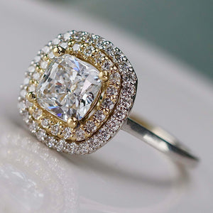 50% OFF!  Natural double diamond halo with lab grown cushion diamond ring in 14k SPECIAL