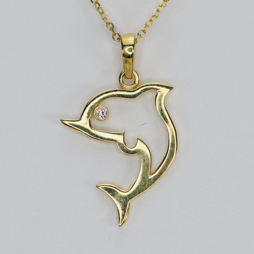 SPECIAL!!  Diamond dolphin necklace in 14k yellow gold