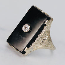 Load image into Gallery viewer, Large oblong onyx vintage ring in white gold