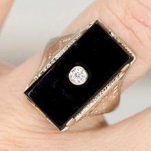 Load image into Gallery viewer, Large oblong onyx vintage ring in white gold