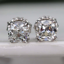 Load image into Gallery viewer, RESERVED: PAYMENT 7-10 of 10: Lab grown 3.04ctw Antique style cushion cut GIA certed Diamond studs in 14k white gold