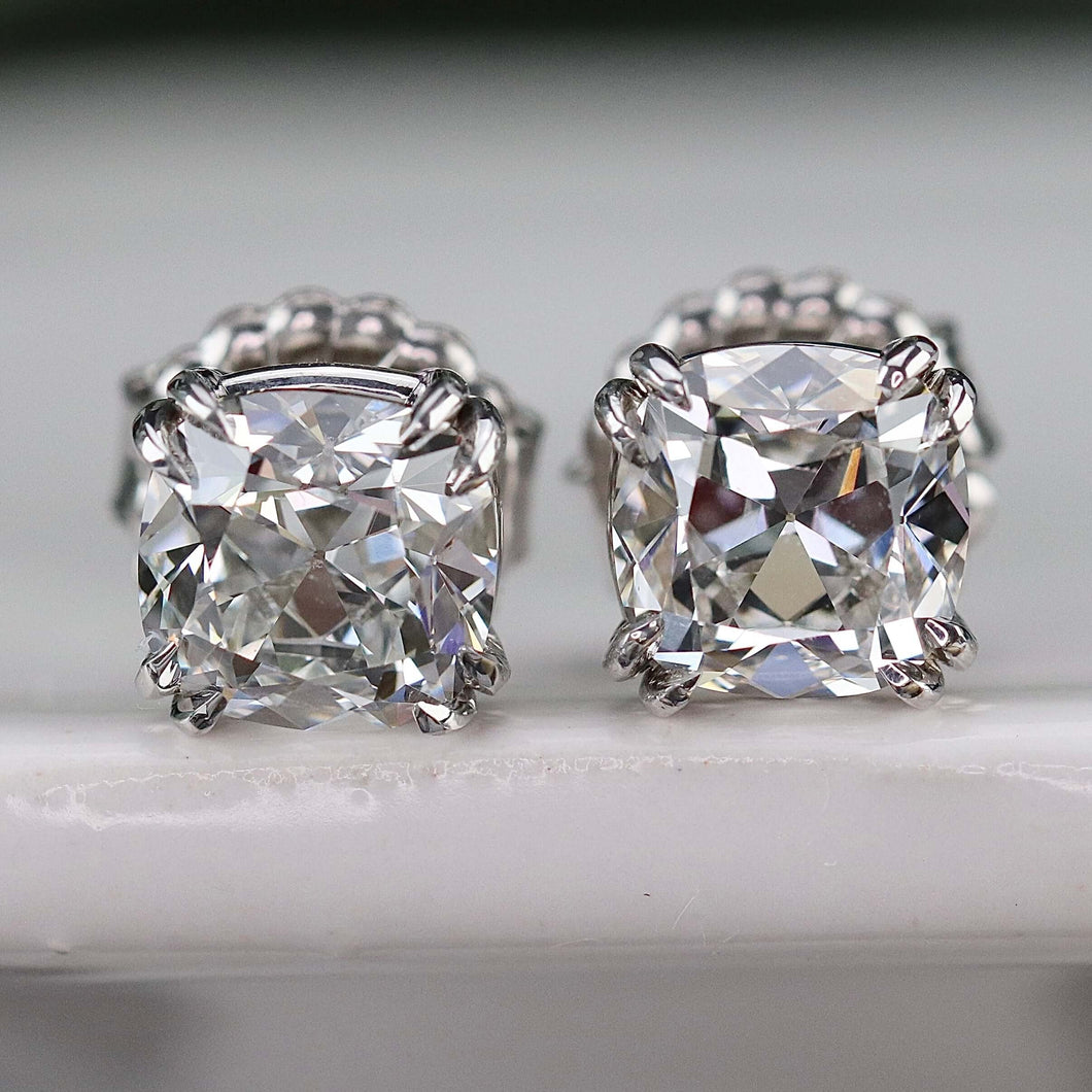 RESERVED: PAYMENT 7-10 of 10: Lab grown 3.04ctw Antique style cushion cut GIA certed Diamond studs in 14k white gold