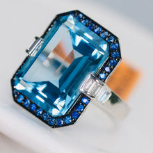 Load image into Gallery viewer, Huge Blue topaz, sapphire and diamond ring in 14k white gold by Effy
