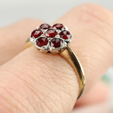 Load image into Gallery viewer, Vintage rose cut Garnet cluster ring in 14 yellow &amp; white gold