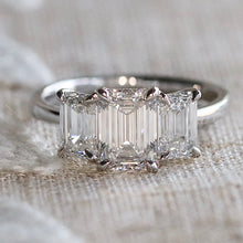 Load image into Gallery viewer, The Charlotte - 3 stone 3.03ctw lab grown emerald cut diamond ring in platinum