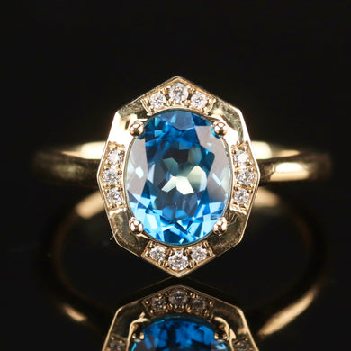 RESERVED FOR DI:  PAYMENT 5 OF 5: SALE!!  Blue topaz and diamond ring in 14k yellow gold