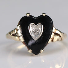 Load image into Gallery viewer, Heart shaped onyx and diamond ring in yellow gold