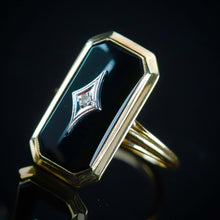 Load image into Gallery viewer, MEGA SALE!  Vintage onyx and diamond ring in yellow gold