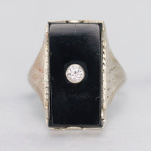 Load image into Gallery viewer, Large oblong onyx vintage ring in white gold