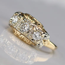 Load image into Gallery viewer, 50% OFF!  Transitional cut vintage 3 stone diamond band in 14k *onyx deal*