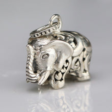 Load image into Gallery viewer, Vintage engraved puffed sterling silver elephant pendant