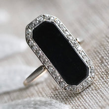 Load image into Gallery viewer, Edwardian antique elegant onyx and diamond vintage ring in yellow gold from Manor Jewels