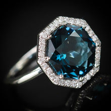 Load image into Gallery viewer, RESERVED FOR DI: PAYMENT 5 OF 5:  SALE!!  Custom London Blue topaz and diamond ring in 14k white gold