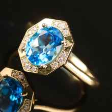Load image into Gallery viewer, RESERVED FOR DI:  PAYMENT 5 OF 5: SALE!!  Blue topaz and diamond ring in 14k yellow gold