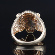 Load image into Gallery viewer, Lion’s head ring in yellow gold with rubies and diamond