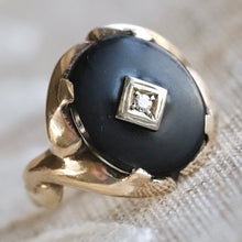 Load image into Gallery viewer, Oval onyx and diamond vintage ring in yellow gold from Manor Jewels