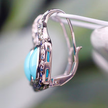 Load image into Gallery viewer, Estate Turquoise, Sapphire and diamond earrings in 18k white gold