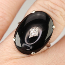 Load image into Gallery viewer, Oval vintage black onyx and diamond ring in white gold ring By Manor Jewels